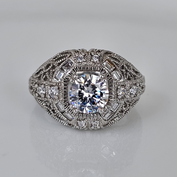 Authentic Victoria Wieck Art Deco Diamonique Ring Sterling Silver Size 7 - Picture 10 of 14